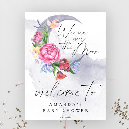 Över måne Flowers Välkomstbabydusch party Poster
