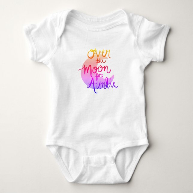 Över Måne för Auntie (färg) Baby Bodykostym Tee Shirt (Framsida)