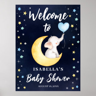 Över Måne Galaxy Elephant Baby Shower Poster