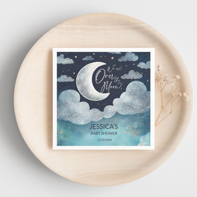 Över måne-galaxybabyduschen i monogrammet pappersservett (Over the moon galaxy baby shower monogrammed printed napkins personalized table decor)