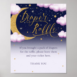 Över Måne Girl Baby Shower Diaper Raffle Sign Poster