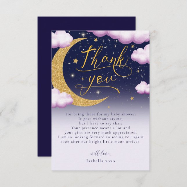 Över Måne Girl Baby Shower Tack (Fram/baksida)