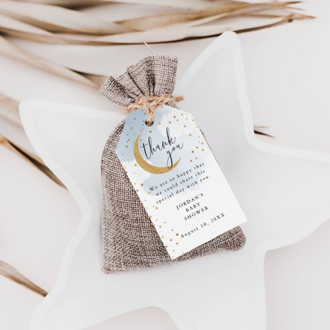 Över Måne Glitter, Blue Tack Baby Shower Presentetikett (Skapare uppladdad)