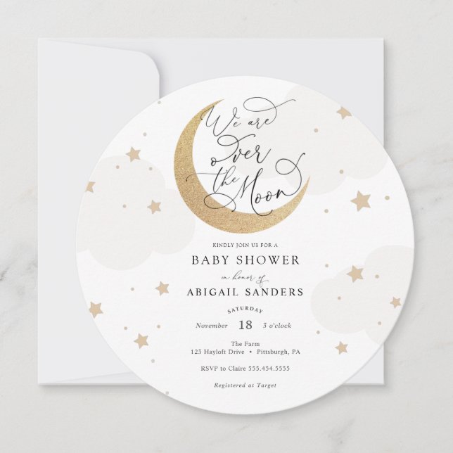 Över Måne Grått Baby Shower-inbjudan Inbjudningar (Framsida)