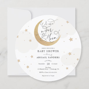 Över Måne Grått Baby Shower-inbjudan Inbjudningar