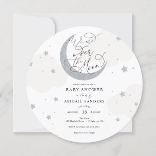 Över Måne Grått Baby Shower-inbjudan Inbjudningar