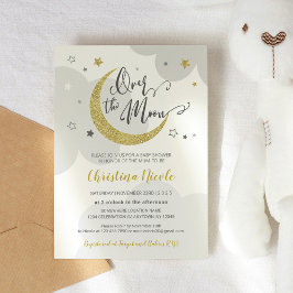 Över Måne Grått Guld Stars Baby Shower Inbjudningar