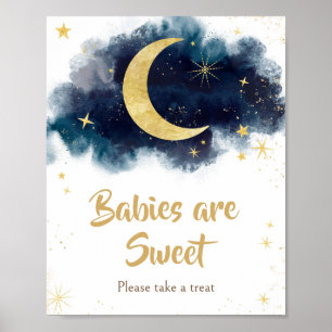 Över Måne Guld är Stars Blue Spädbarn sötat Poster