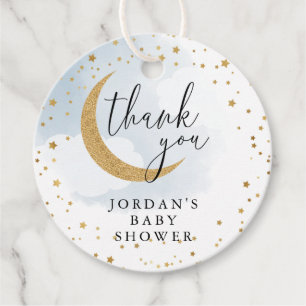 Över Måne Guld & Blue Tack Baby Shower Gåvor Etiketter