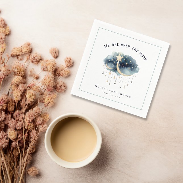 Över Måne Guld Stars Baby Shower Pappersservett (Over the Moon Baby Shower Paper Napkin)