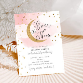 Över Måne Guld Stars Rosa Baby Shower Inbjudningar