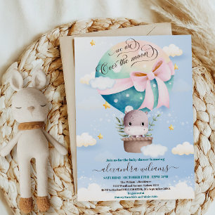 Över Måne Hippo Baby Shower Inbjudningar