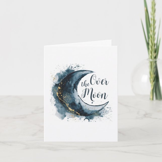 Över Måne i Guld stars Blue Baby Shower Inbjudan (Framsida)