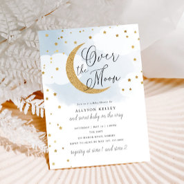 Över Måne i Guld stars Blue Baby Shower Inbjudningar