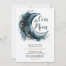 Över Måne i Guld stars Blue Baby Shower