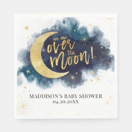 Över Måne i Guld stars Blue Baby Shower Pappersservett