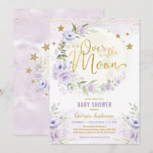 Över Måne Lavender Guld Girl Baby Shower Inbjudningar