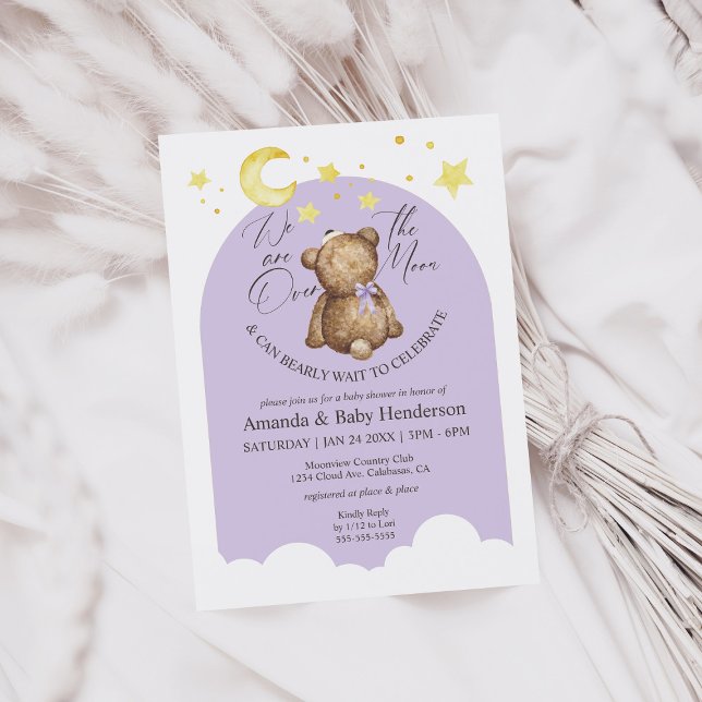 Över Måne Lavender Nalle Baby Shower Inbjudningar (Skapare uppladdad)