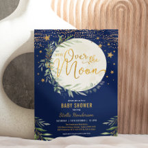 Över Måne marin Guld Greenery Baby Shower
