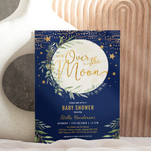 Över Måne marin Guld Greenery Baby Shower Inbjudningar