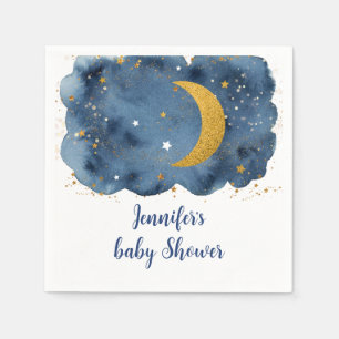 Över Måne-marinen Guld Galaxy Baby Shower Pappersservett