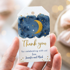 Över Måne-marinen Guld Galaxy Baby Shower Presentetikett