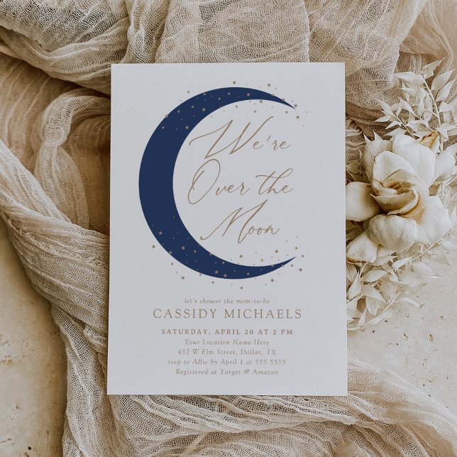 Över Måne-marinens blå pojkvän-dusch Inbjudningar (Skapare uppladdad)