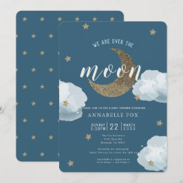 Över Måne Midnight Blue Baby Shower-inbjudan Inbjudningar