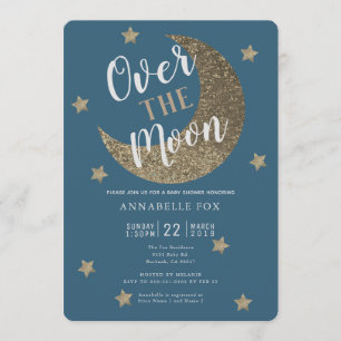 Över Måne Midnight Blue Baby Shower-inbjudan Inbjudningar