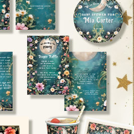 Över Måne Moonlit Rosa Flowers Flicka Tilläggskort