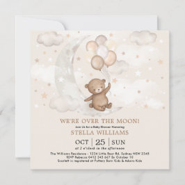 Över Måne Nalle Bubblor Baby Shower Inbjudningar