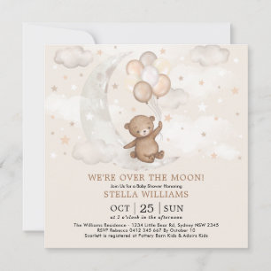 Över Måne Nalle Bubblor Baby Shower Inbjudningar