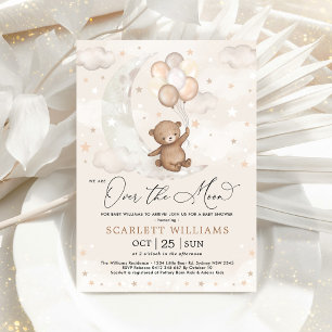 Över Måne Nalle Bubblor Baby Shower Inbjudningar