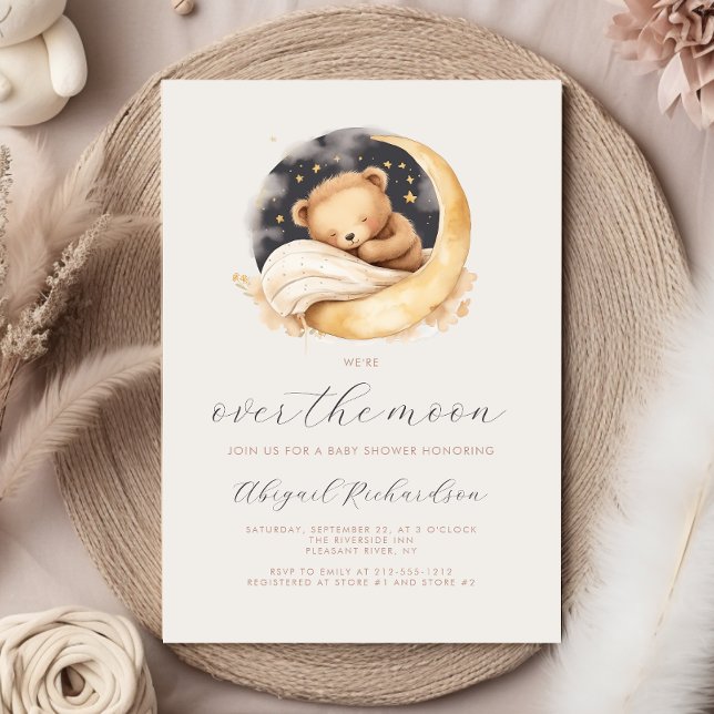 Över Måne Nalle Neutralt Boho Baby Shower Inbjudningar (Skapare uppladdad)
