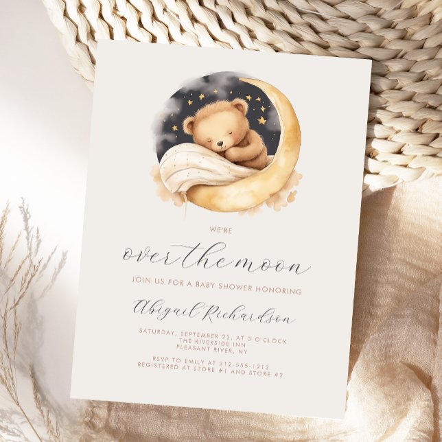 Över Måne Nalle Neutralt Boho Baby Shower Vykort (Skapare uppladdad)