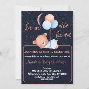 Över Måne Nalle Sage Grönt Baby Shower Inbjudningar