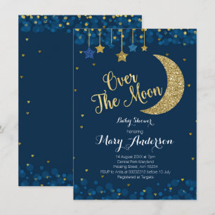 Över Måne Navy Baby Shower Inbjudningar