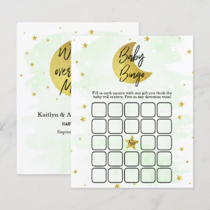 Över Måne Neutralt Baby Shower Bingo
