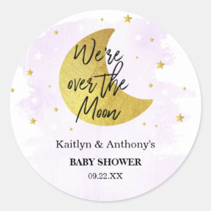 Över Måne Neutralt Baby Shower Runt Klistermärke