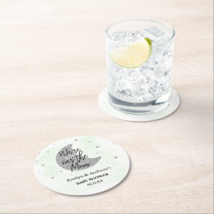 Över Måne Neutralt Baby Shower Underlägg Papper Rund
