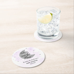 Över Måne Neutralt Baby Shower Underlägg Papper Rund