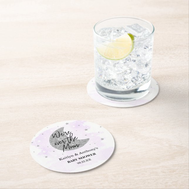 Över Måne | Neutralt Baby Shower Underlägg Papper Rund (Insitu)