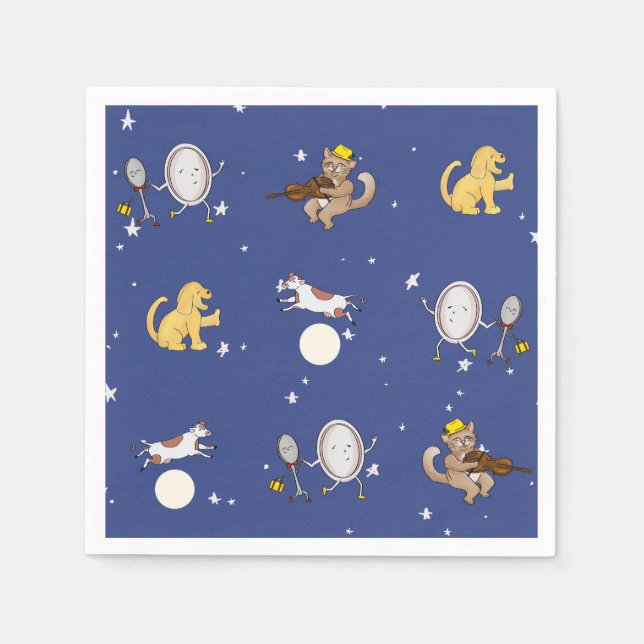 Över Måne Nursery Rhyme Baby Shower Sip-n-see Pappersservett (Framsidan)