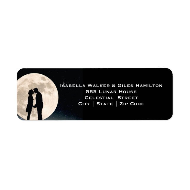 Över Måne och Starry Night Bröllop Returadress Etikett (Framsidan)