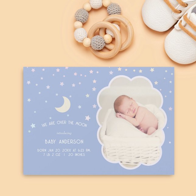 Över Måne och Stars Baby:s födelsedag Magnetisk Inbjudningskort (Skapare uppladdad)