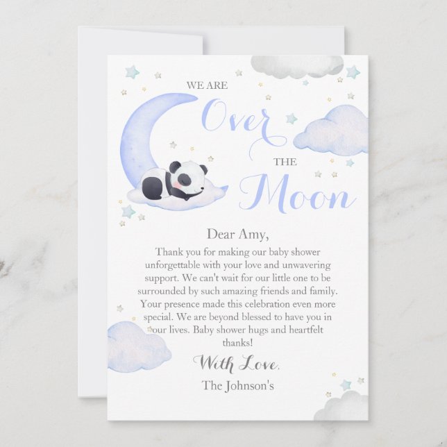 Över Måne Panda Bear Baby Shower Tack Kort (Framsida)