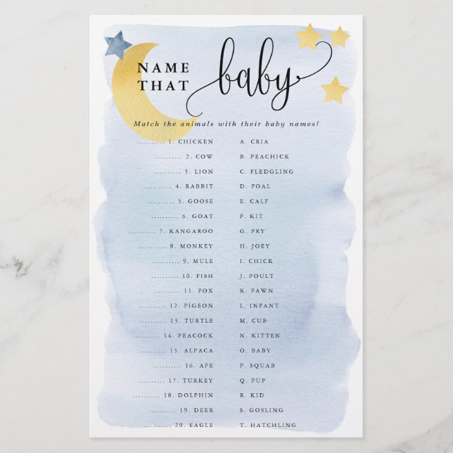 Över Måne, Pappert spelkort för matchande djur - b Flygblad (Framsidan)