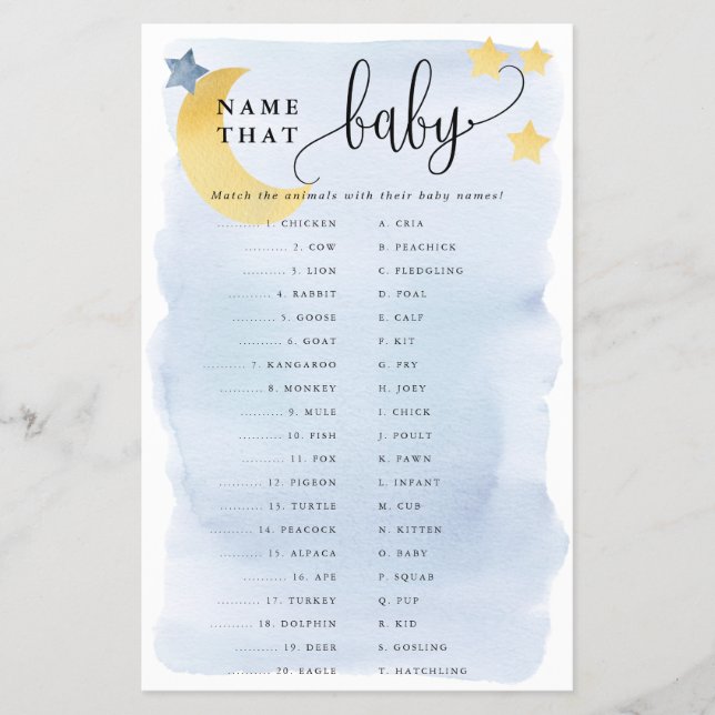 Över Måne, Pappert spelkort för matchande djur - b Flygblad (Framsidan)