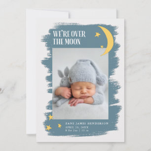 Över Måne Pojke Foto Birth Meddelande