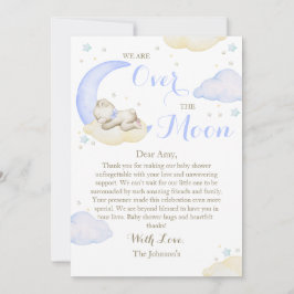 Över Måne pojkvän Bear Baby Shower Tack Kort